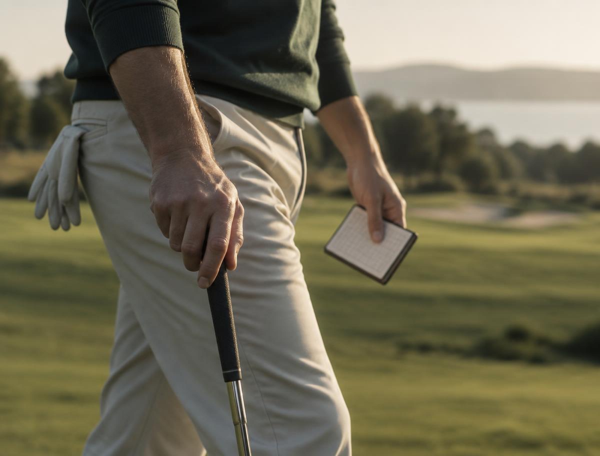 A golfer walking between shots